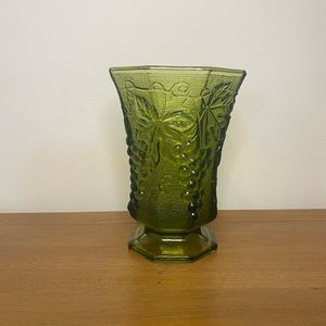 Anchor Hocking green glass vase embossed grapes